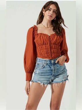 Astr the label Rust Ruffled corset Square-Neck Women's Top size large
